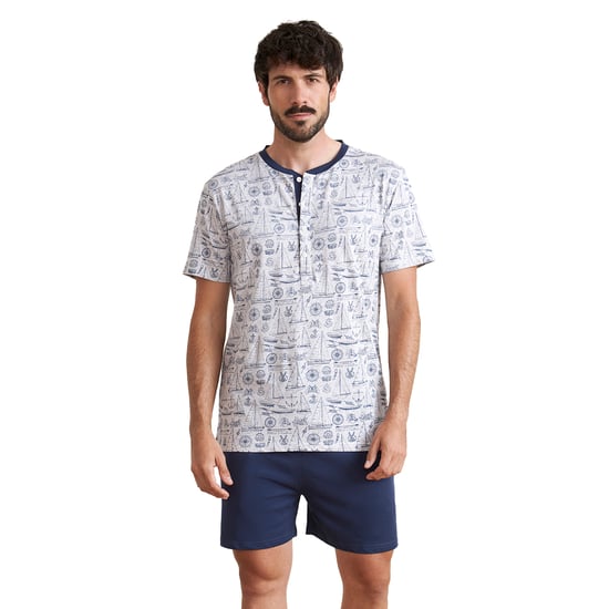 Men's short-sleeved V-neck pajamas JJBEH5701