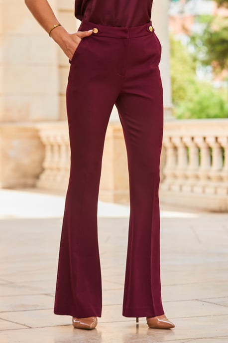 Wine Button Detail Kick Flare Trousers