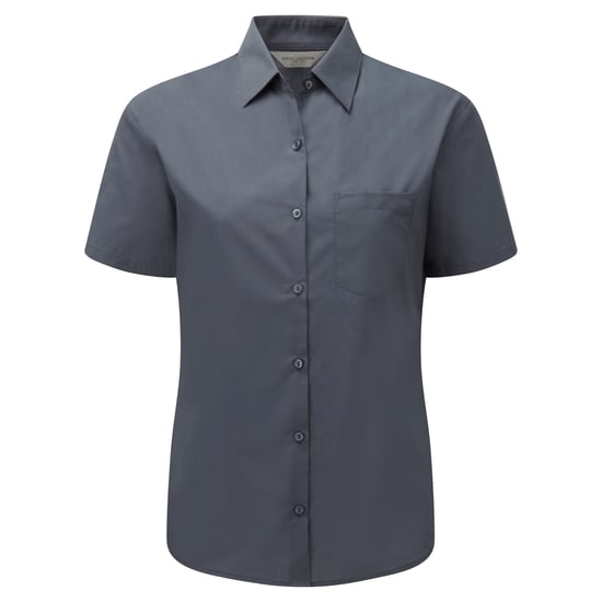 Russell Collection Ladies/Womens Short Sleeve Poly-Cotton Easy Care Poplin Shirt (Convoy Grey)