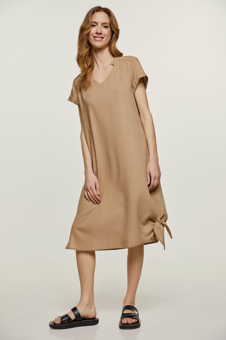 Beige Midi Jurk met Strikdetail - Image 6