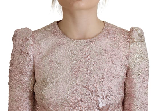 Dolce & Gabbana Roze Jacquard 3/4 Mouw Sheath Midi Damesjurk - Image 4