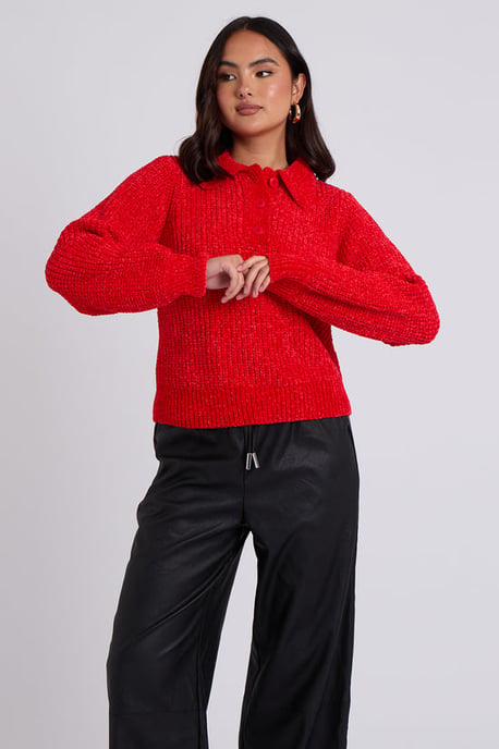 Urban Bliss Red Chenile Button Jumper