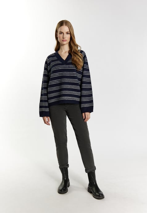 Dreimaster Knitted pullover women marine wool white - Image 2