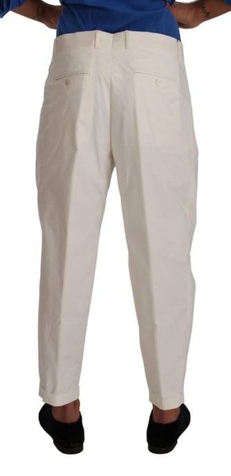 Dolce & Gabbana White Cotton Stretch Dress Pants with Logo Details - Image 3