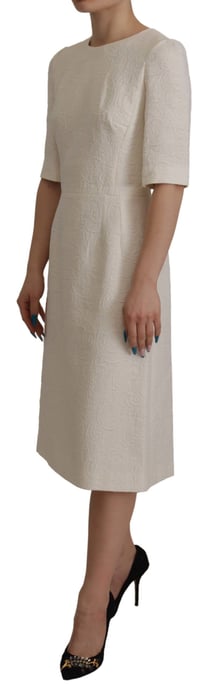 Dolce & Gabbana Witte Jacquard Midi Bloemen Slank Brocade Damesjurk - Image 3