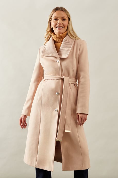 Knitted Collar Button Through Wrap Coat