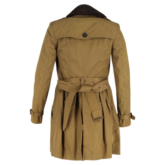 Burberry Brit Long Shearling Collar Trench Coat in Olive Cotton - Image 3