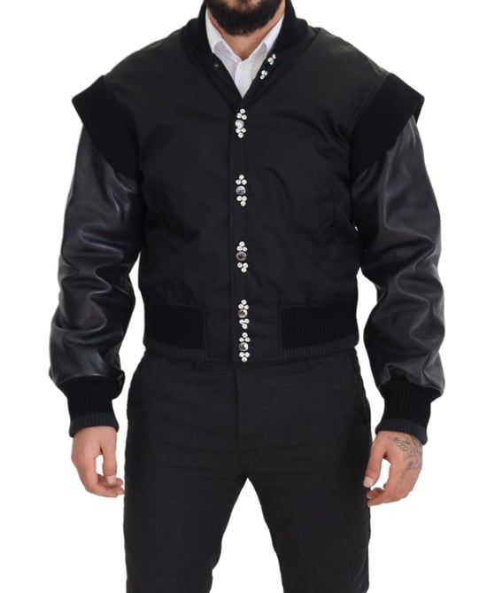 Dolce & Gabbana Svart Nylonkristaller Knappar Mäns Jacka - Image 3
