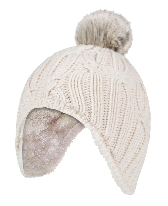 Heat Holders - Kabelstickad mössa för flickor med Pom Pom Bobble för vintern | Varm värmeisolerad mössa - Buttercream - Image 1