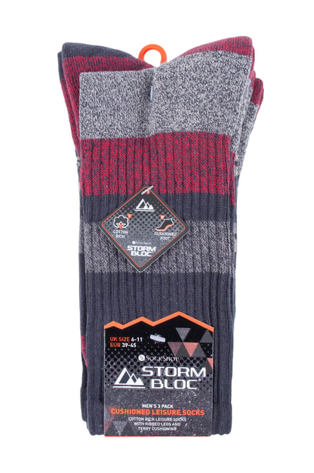 Storm Bloc - 3 Pack Mens Padded Sole Anti Blister Lightweight Breathable Cotton Walking Hiking Socks for Summer - Image 2