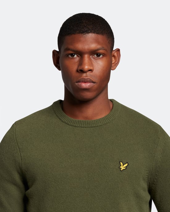 Lyle & Scott Rundhalsad Lammullströja i Oliv - Image 4