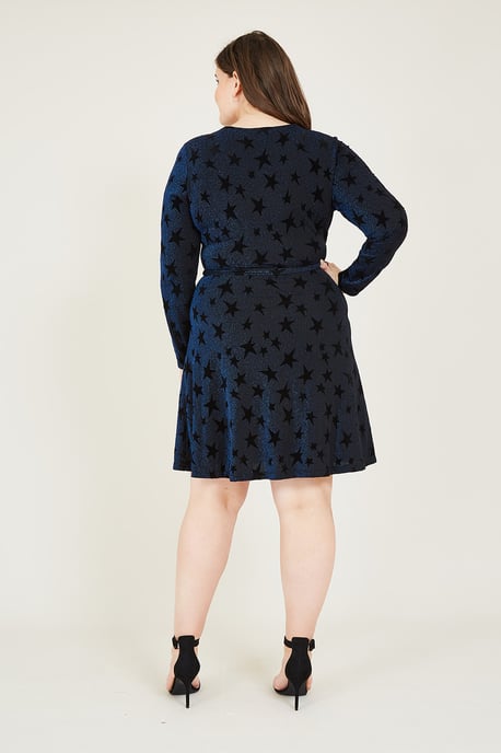 Yumi Plus Size Star Velour Navy Wrap Dress