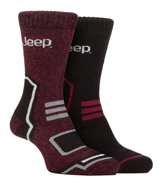 Mens Thermal Winter Socks | Jeep | Thick Ribbed Design Warm Knitted Boot Socks | Chunky Performance Socks - Black / Berry - Image 1