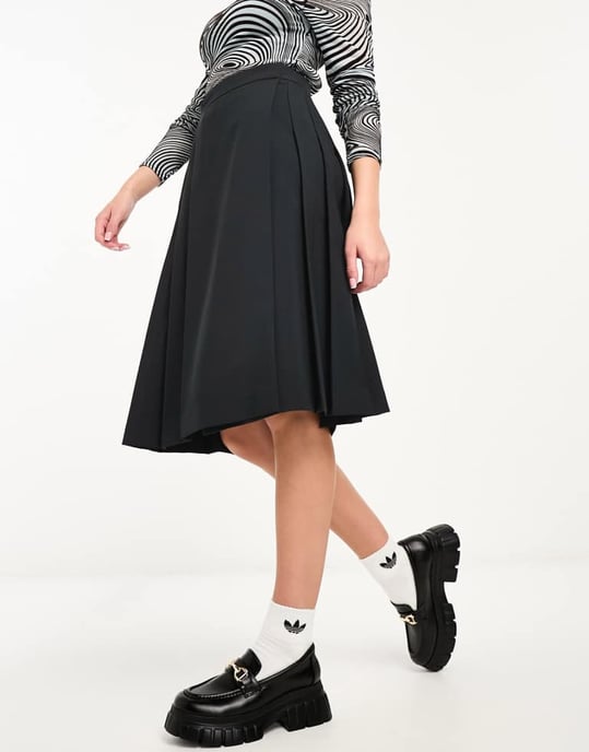 ASOS DESIGN tailored pleated midi skirt in black