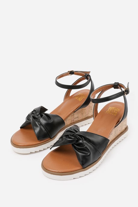 Wheres That From Womens 'Qween' Knot Detail Wedge Shoes With Buckle Ankle Strap