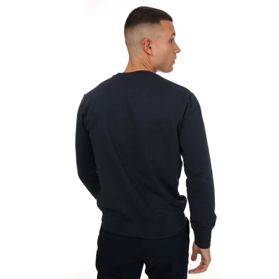 Men's Champion Crew Neck Small Script Logo Sweatshirt in Navy - Image 2