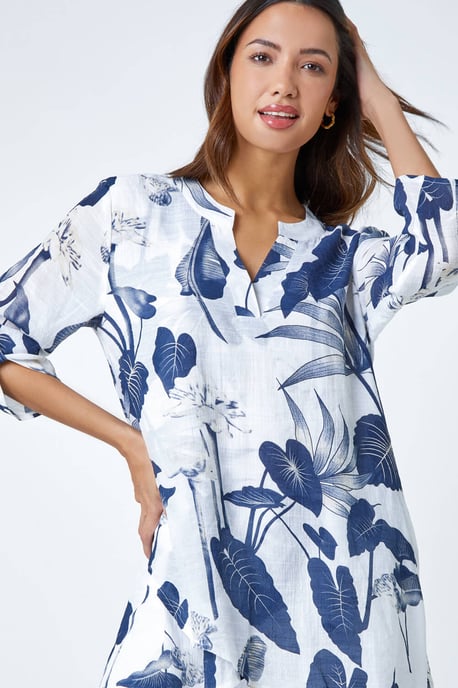 Palm Print Wrap Hem Tunic Top