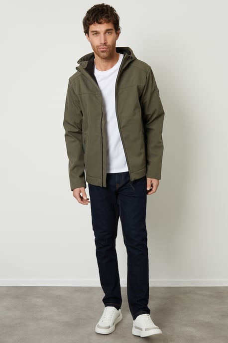Khaki Fleece Lined Hooded Jacket