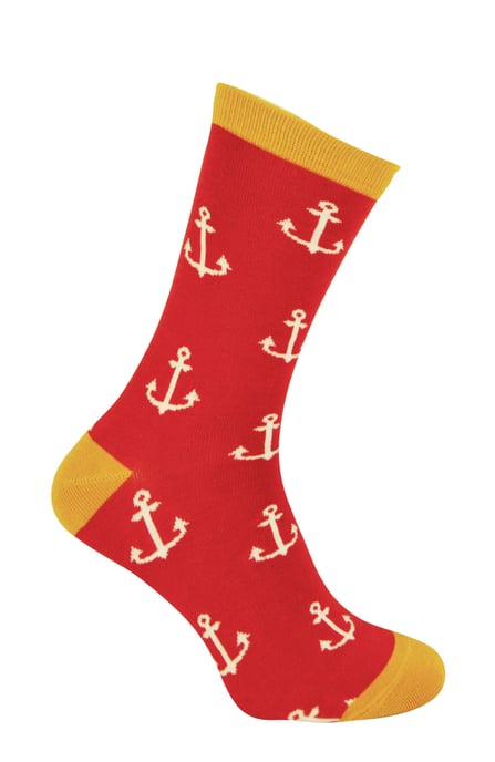 Mr Heron - Mens Bamboo Socks | Novelty Funky Socks | Patterned Argyle Striped Socks | Breathable Soft | Gifts for Him - Anchors (Red) - Image 1