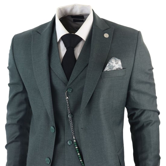 Men's Classic 3-Piece Plain Green Suit - Image 5