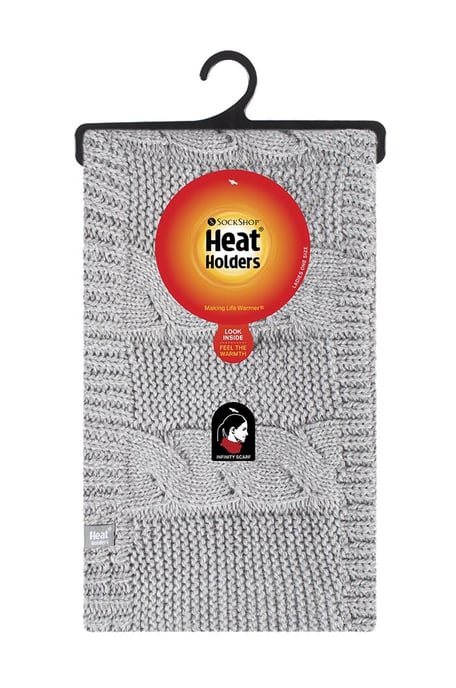 Heat Holders - Vinterhalsduk för damer med mjukt fleecefodrat kabelstickat värmesnöre - ljusgrå - Image 2
