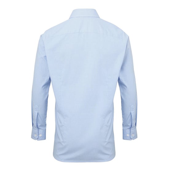 Premier Mens Gingham Long-Sleeved Shirt (Light Blue/White) - Image 2