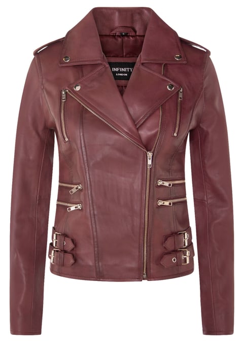 Ladies leather Brando biker jacket-Loddon