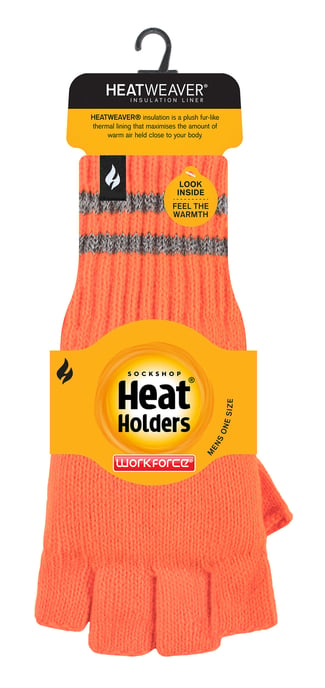 Stickade fingerlösa reflekterande handskar för herrar för vinter | värmehållare | termiska Hi Viz arbetshandskar - Orange - Image 2