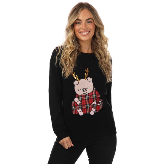 Women's Brave Soul Pig Christmas Jumper in Black