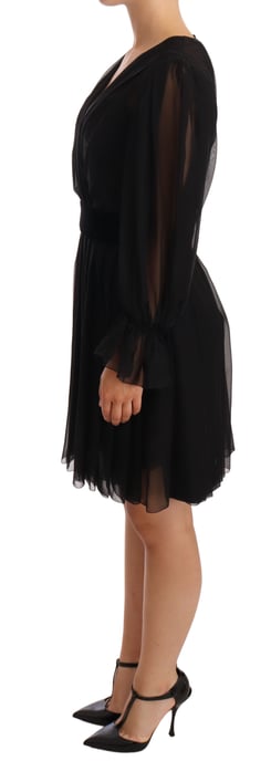 Dolce & Gabbana Damers Svart Nät Plisserad Mini Silke Stretch Klänning - Image 2