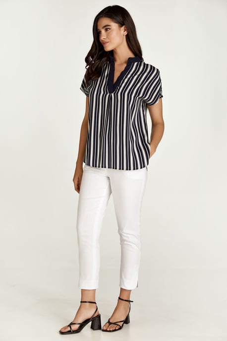 Sleeveless Blue and White Striped Top