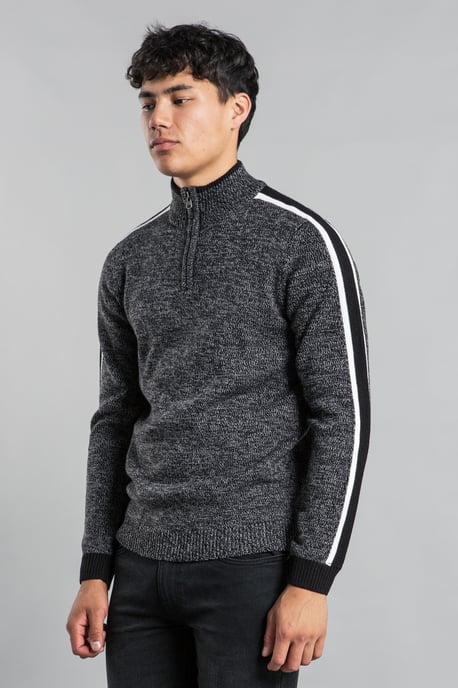 Black Funnel Neck 1/4 Zip Jumper With Contrast Sleeve