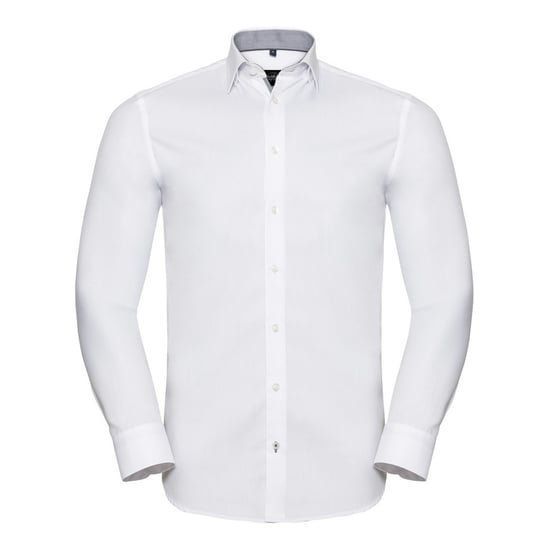 Russell Collection Heren Lange Mouw Contrast Visgraatshirt (Wit/zilver) - Image 1