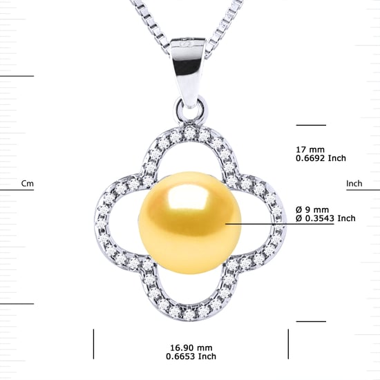 CLOVER Necklace Freshwater Pearl 9-10mm Golden 925