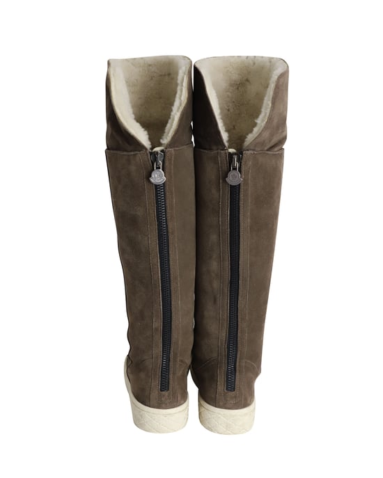 Moncler Knee Shearling Lined Boots in Grey Suede - Image 4