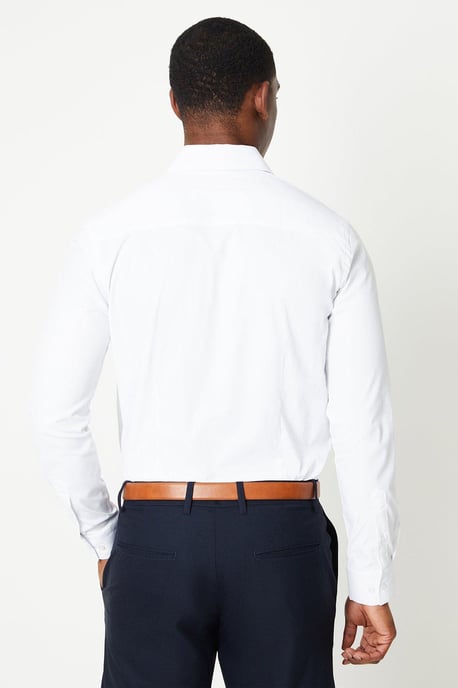 White Skinny Fit Long Sleeve Easy Iron Shirt - Image 3