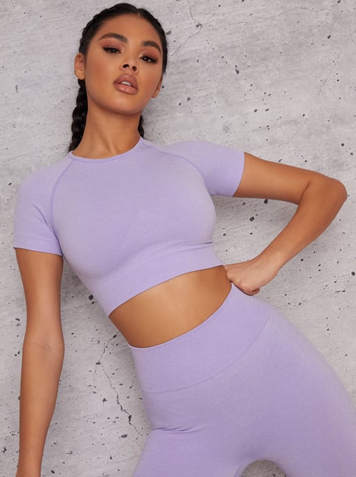 Short Sleeved Cropped Sports Top in Purple