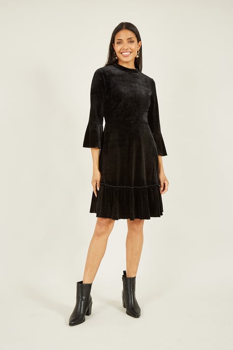Black Velvet High Neck Skater Dress