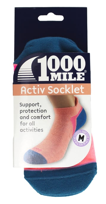 1000 Mile - Ladies Single Layer Active Sport Breathable Ankle Socks - Peach / Teal - Image 2