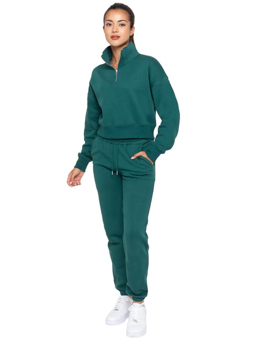 Enzo | Womens Half Zip Sweatshirt - Forest Green - Image 5