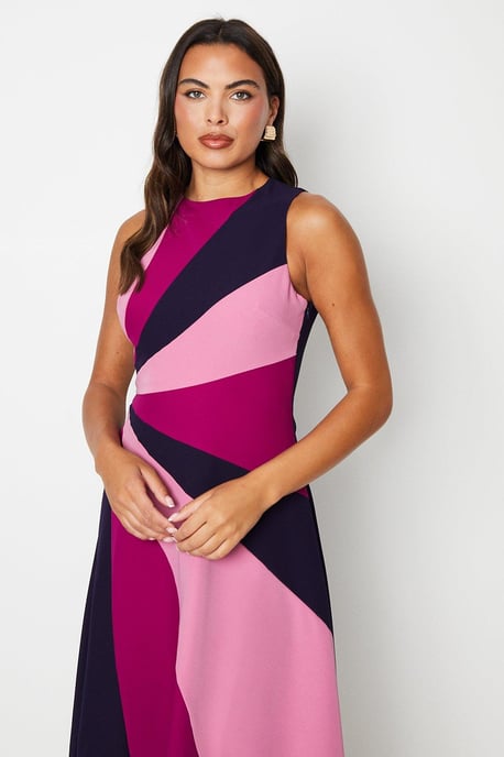 Crepe Multi Panel Colour Block Midi Dress