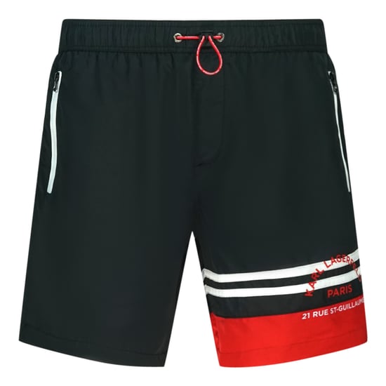 Karl Lagerfeld Beachwear Rue Street Colour Block Logo Black Swim Shorts