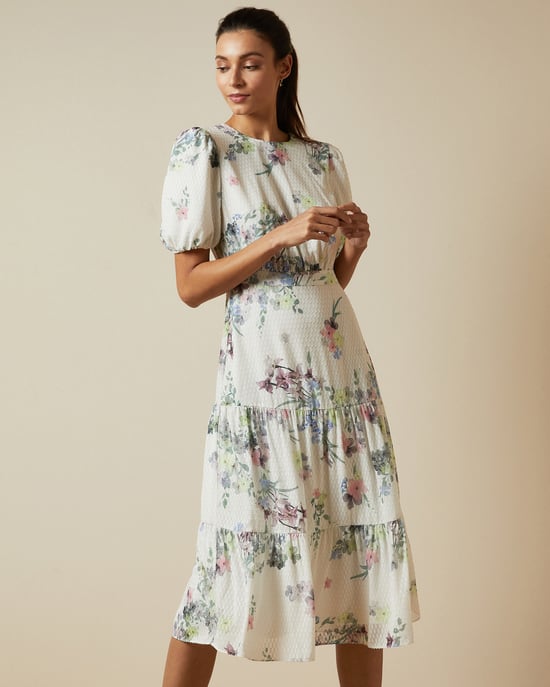 Ted Baker Grove Pergola Puff Sleeved Midi Dress, Ivory