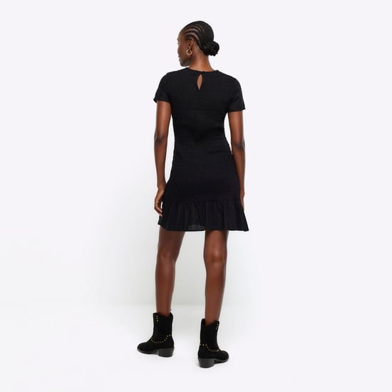 River Island Womens T-Shirt Mini Dress Black Shirred Peplum