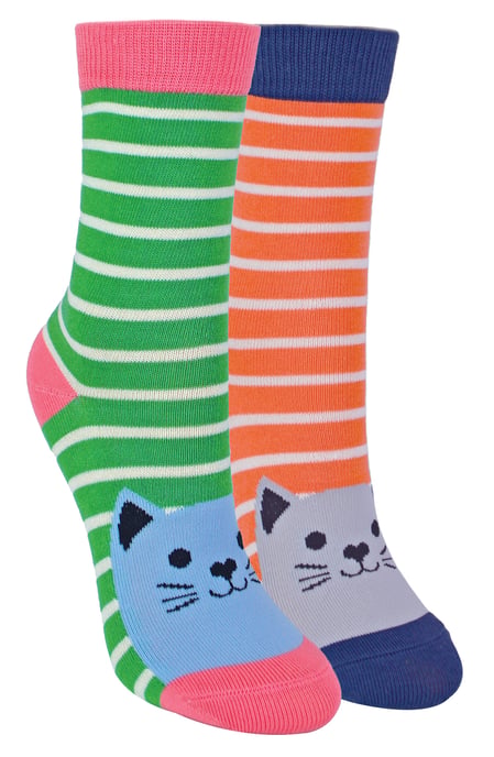 Miss Sparrow - 2 Pack Girls Bamboo Animal Patterned Socks - Kitty Cats - Image 1