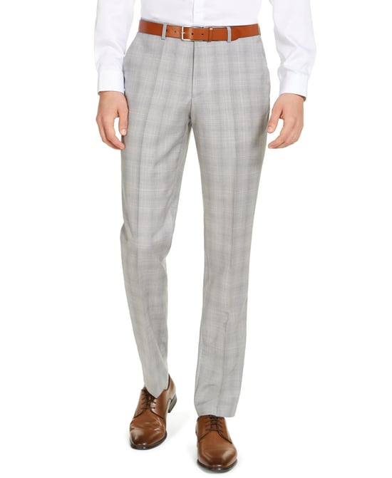 Hugo Boss Mens Pants Gray  Dress Modern Fit Plaid Print