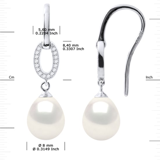 Earrings Hooks Freshwater Pearls 8-9mm White Pears Jewelery 925