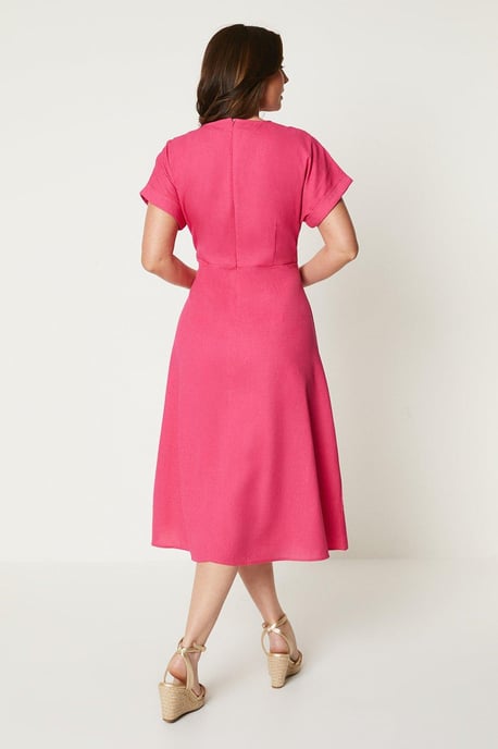 Linen Blend Pleat Detail Midi Dress