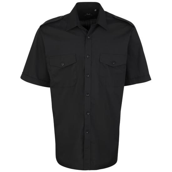 Premier Mens Short Sleeve Pilot Plain Work Shirt (Black)