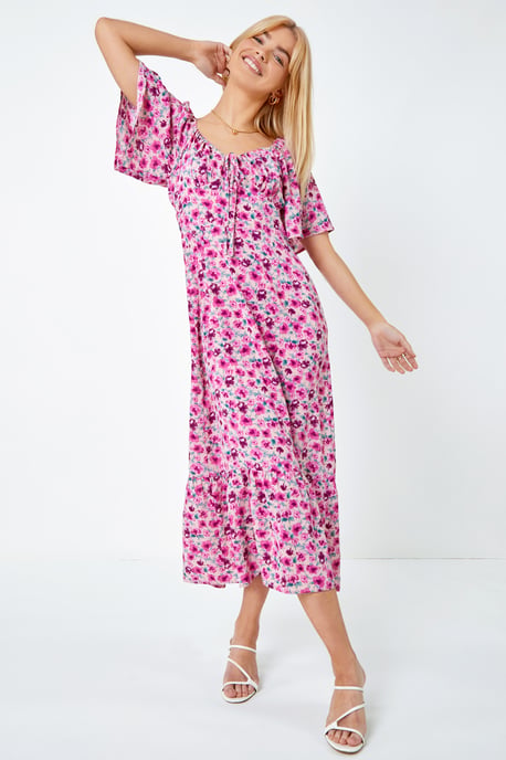 Floral Print Sweetheart Midi Dress
